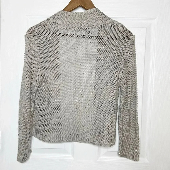 EILEEN FISHER Taupe Sequin Knit Open Front Cardigan Size Small - Picture 6 of 6